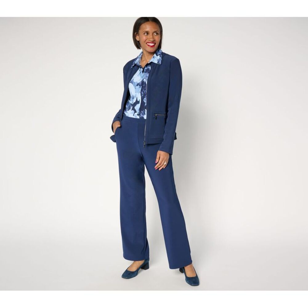 Women Control Women's Petite Set PS Euro Knit Jacket Pant Blue